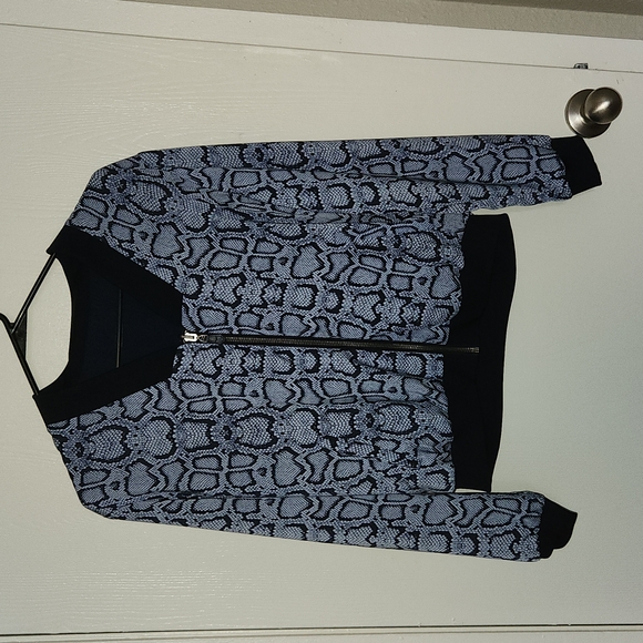 Stella & Dot Navy/Snake Print Reversible Bomber Jacket - S - Picture 1 of 9